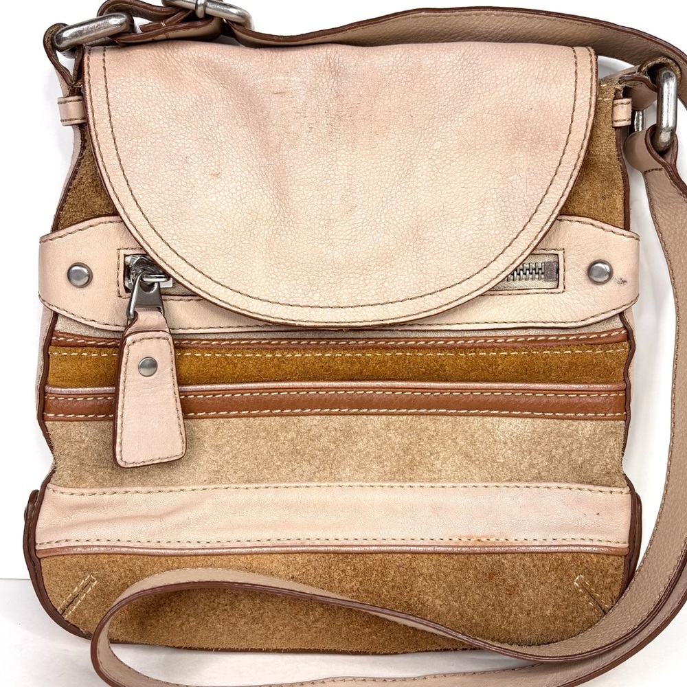 Vintage Fossil Brown, Tan and Cream Suede Leather Retro 70’s Crossbody Bag - Picture 14 of 14